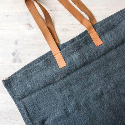Leather Handled Soft Jute Wide Bag