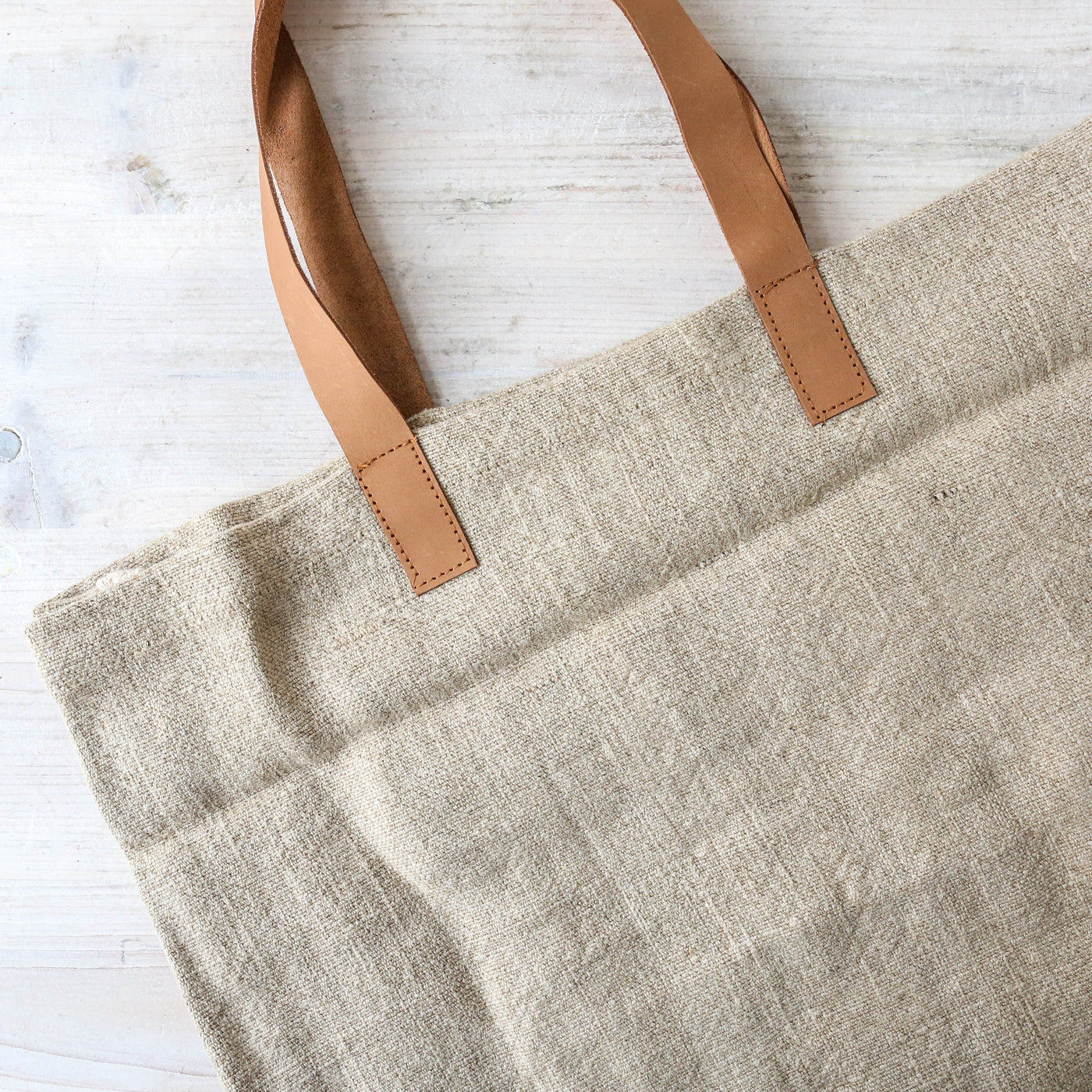 Leather Handled Soft Jute Wide Bag