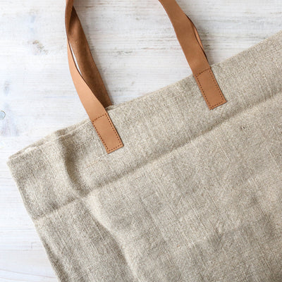 Leather Handled Soft Jute Wide Bag