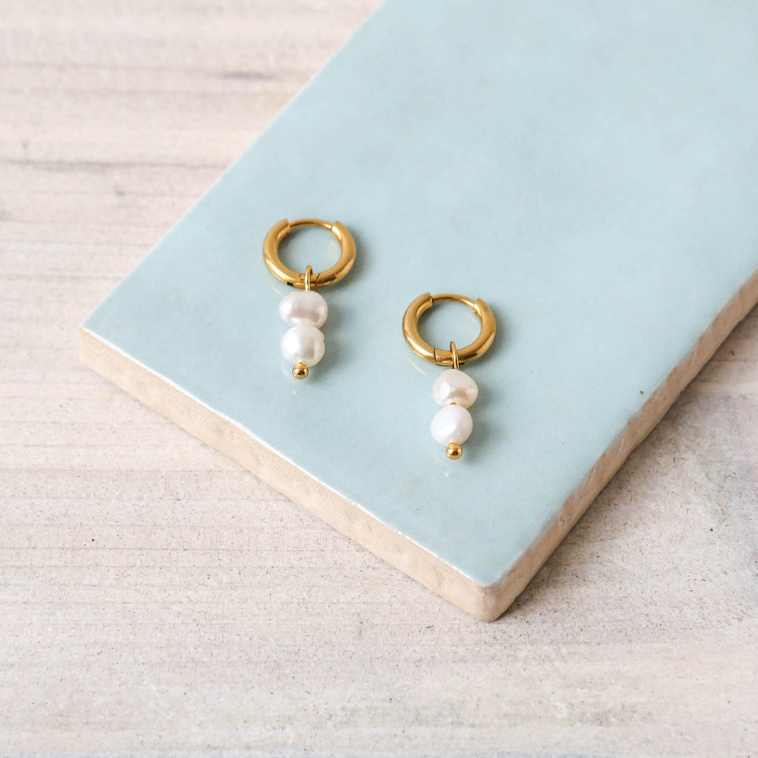 Freshwater Pearl Duo Hoop Earrings Gold – Berylune