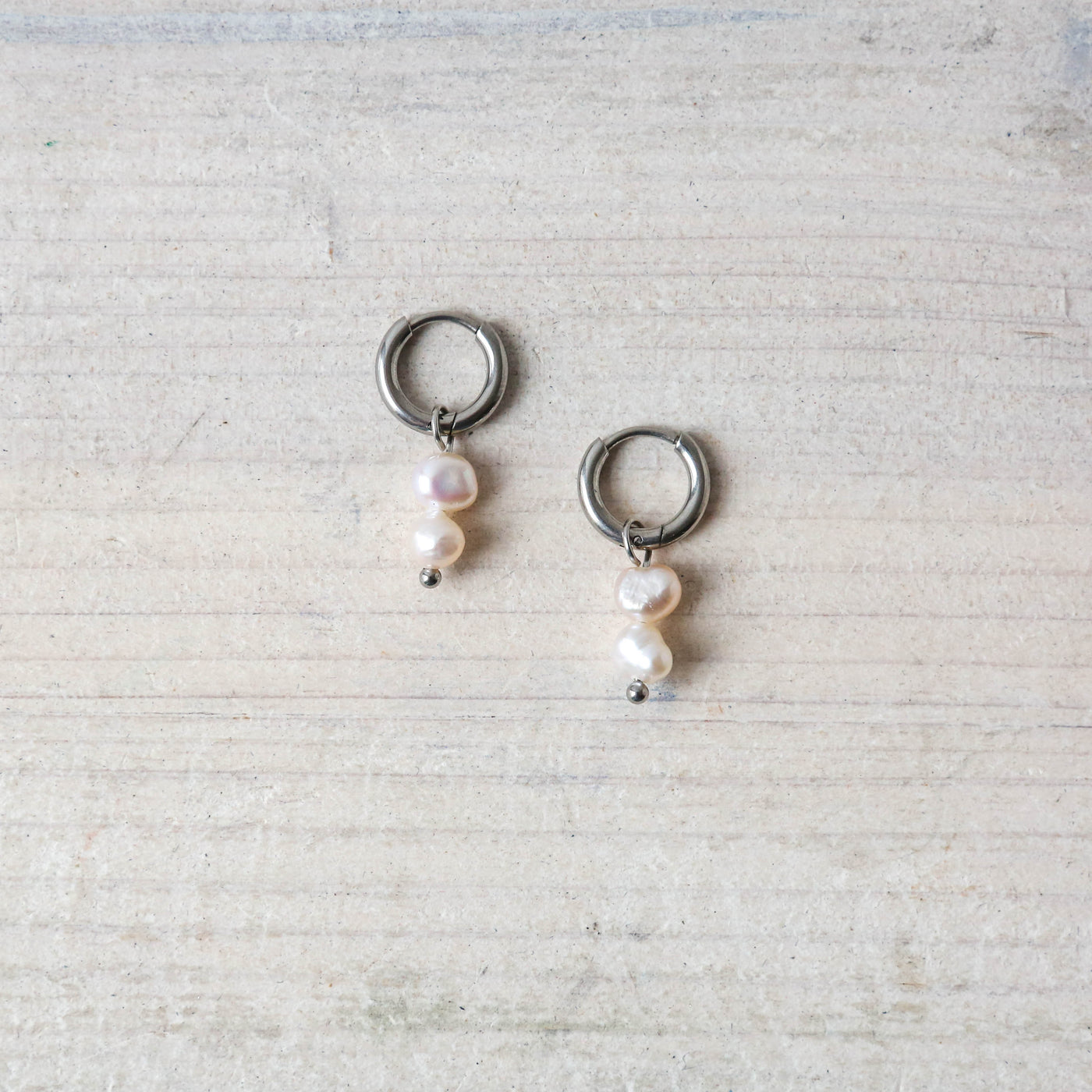 Freshwater Pearl Duo Hoop Earrings - Silver