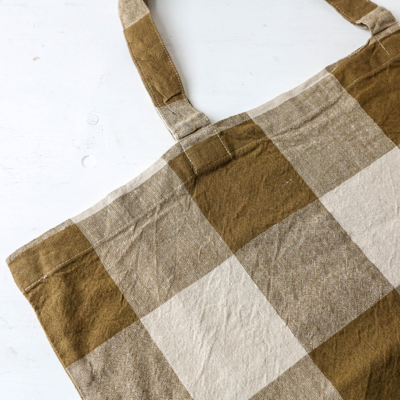Washed Linen Cotton Sloppy Shoulder Bag - Bold Gold Check