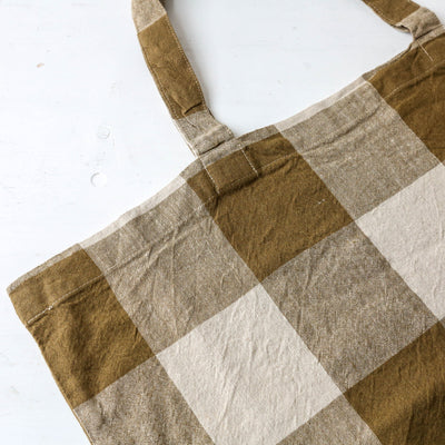 Washed Linen Cotton Sloppy Shoulder Bag - Bold Gold Check