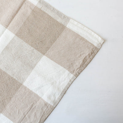 Washed Linen Cotton Bold Check Tea Towel - Natural