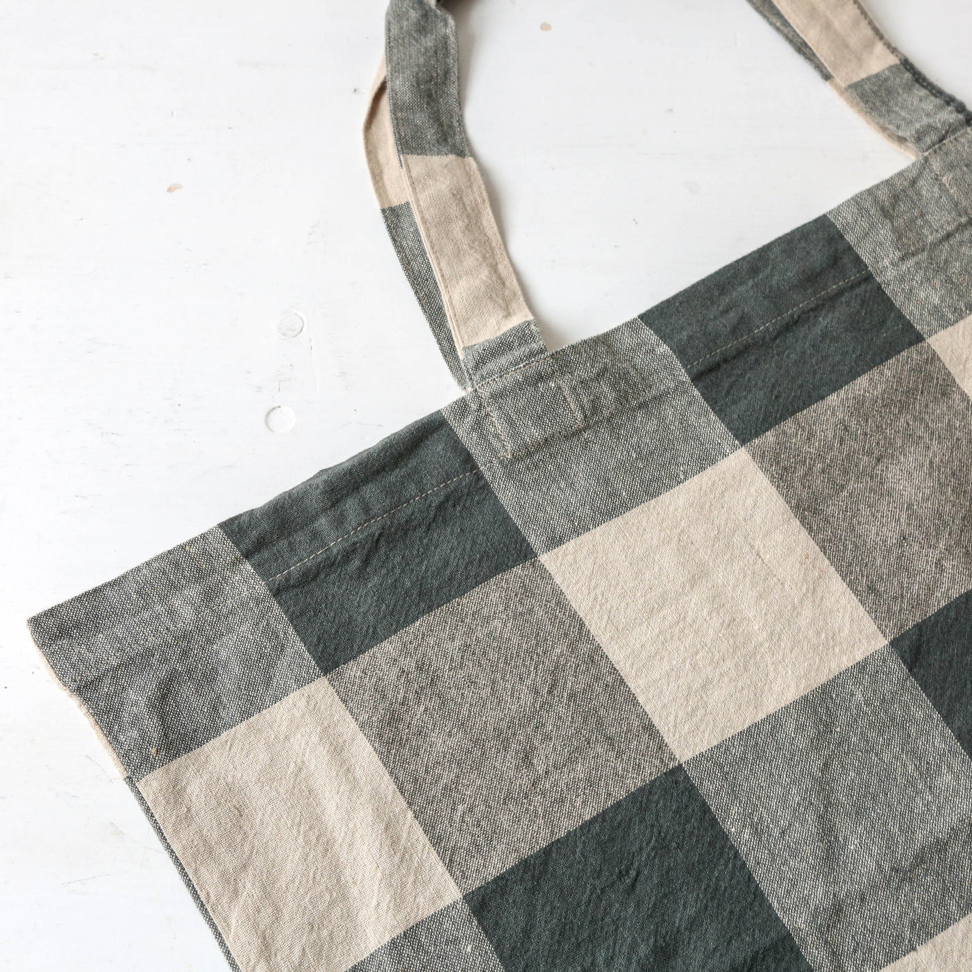 Washed Linen Cotton Sloppy Shoulder Bag - Bold Pigeon Check