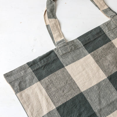 Washed Linen Cotton Sloppy Shoulder Bag - Bold Pigeon Check