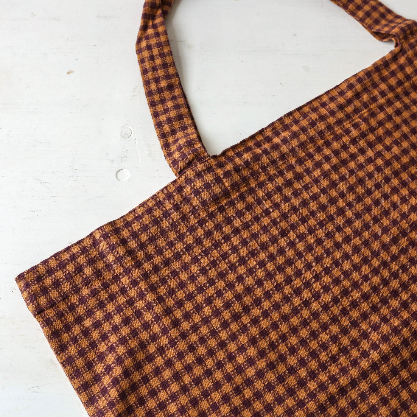 Washed Linen Cotton Sloppy Shoulder Bag - Fig Gingham