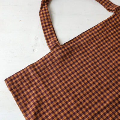 Washed Linen Cotton Sloppy Shoulder Bag - Fig Gingham