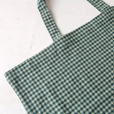 Washed Linen Cotton Sloppy Shoulder Bag - Prussian Blue Gingham