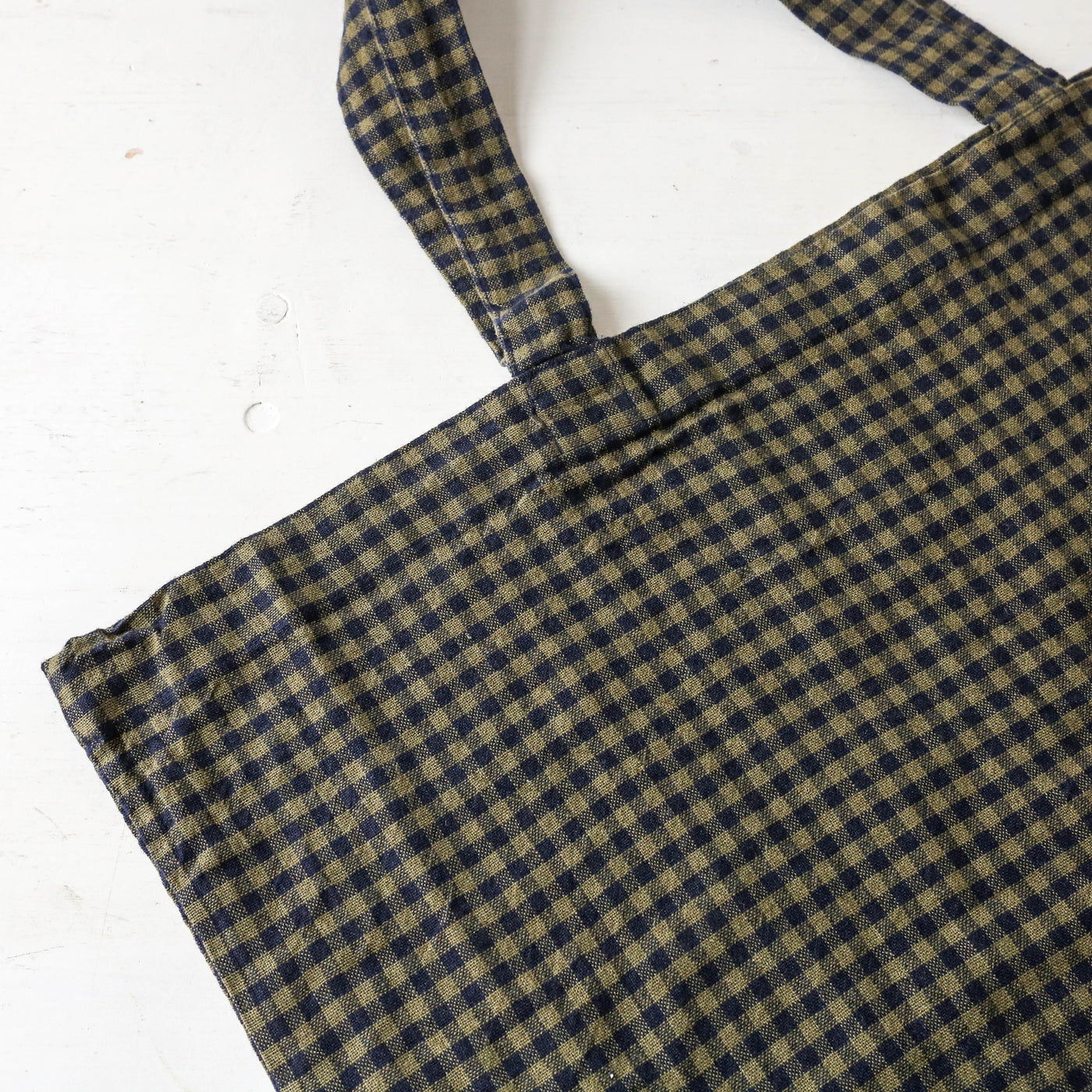 Washed Linen Cotton Sloppy Shoulder Bag - Ink Gingham