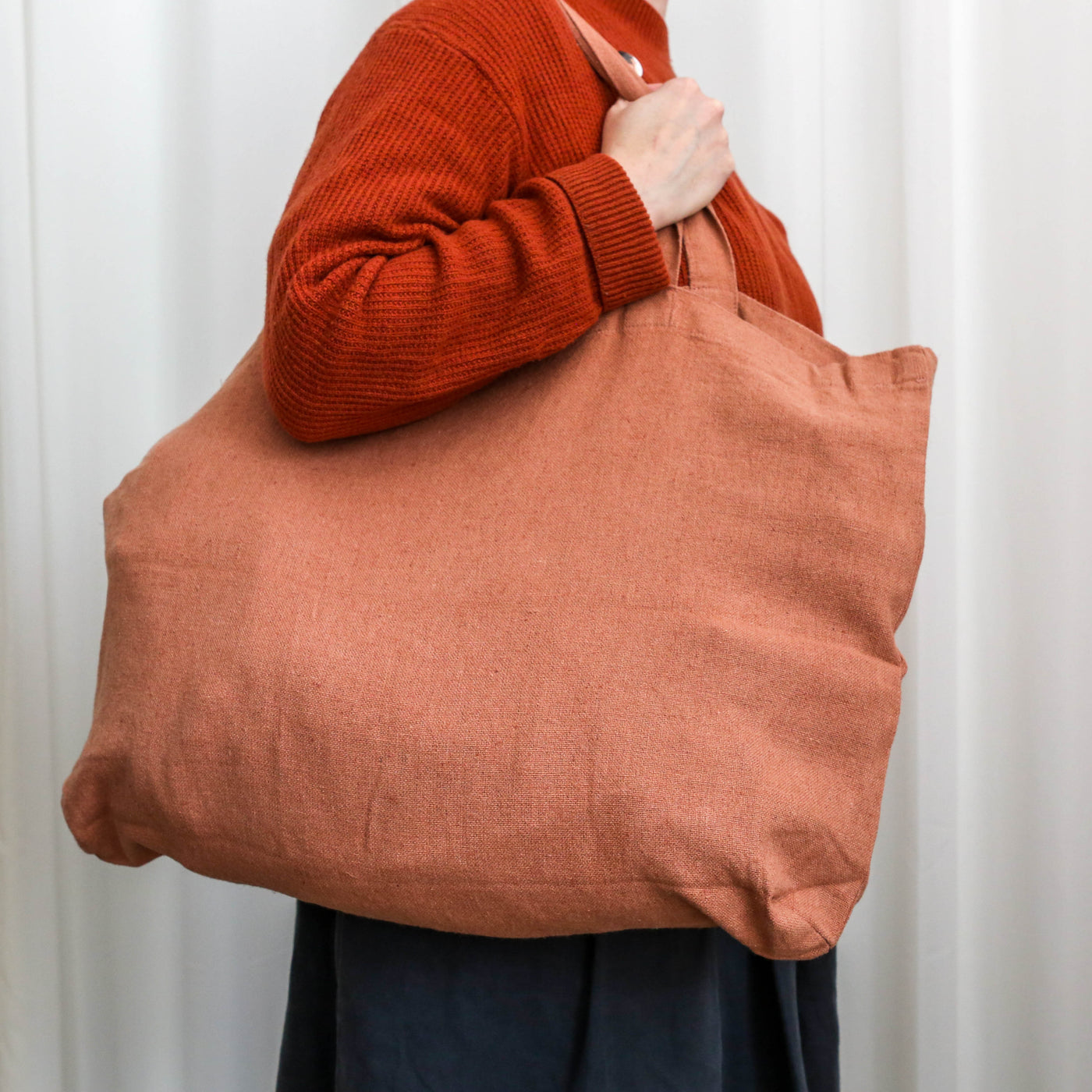 Washed Linen Cotton Sloppy Shoulder Bag - Mocha
