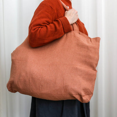 Washed Linen Cotton Sloppy Shoulder Bag - Mocha