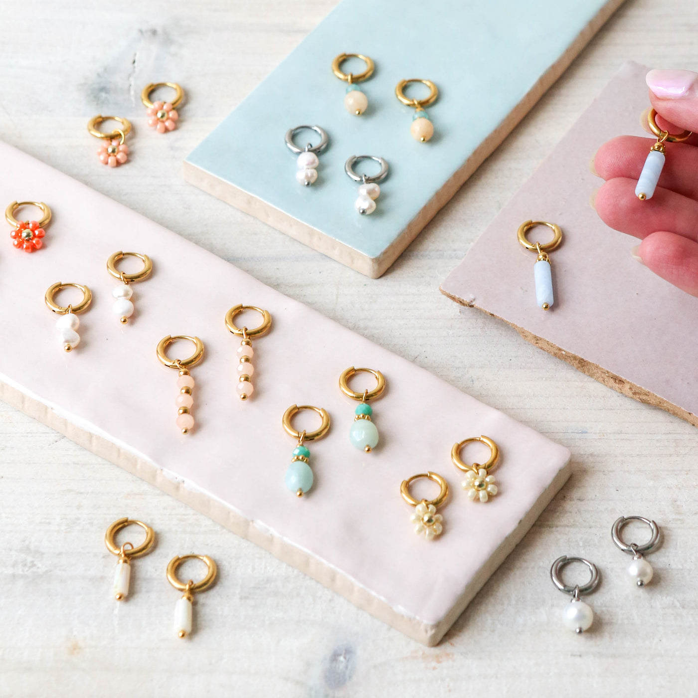 Freshwater Pearl Duo Hoop Earrings - Gold