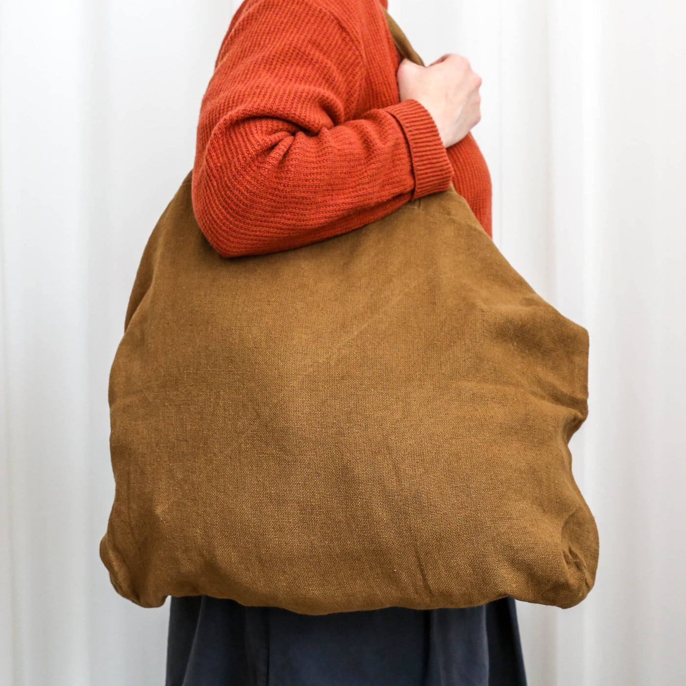 Washed Linen Cotton Sloppy Shoulder Bag - Gold