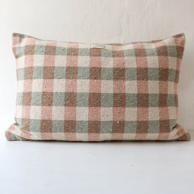 Oblong Cotton Check Cushion Cover - Sage & Terracotta