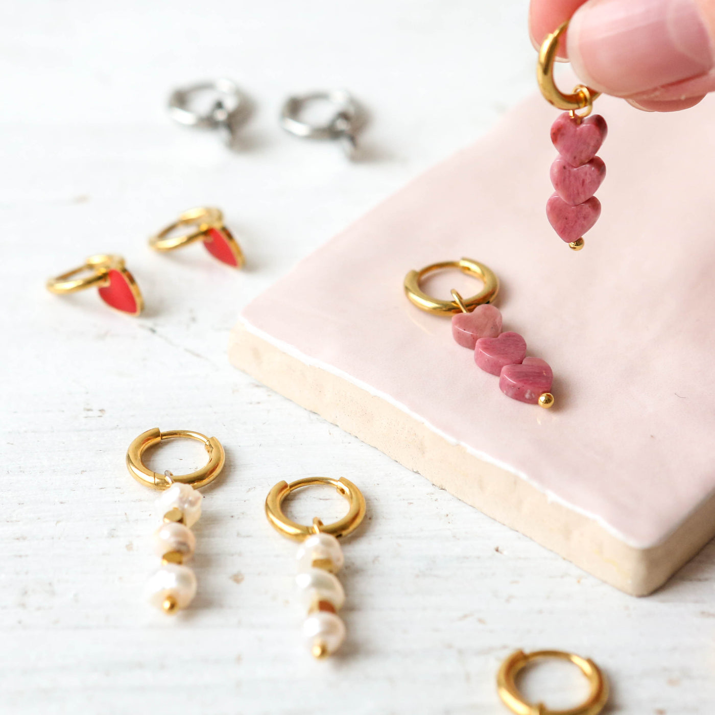 Freshwater Pearl & Cube Hoop Earrings - Gold