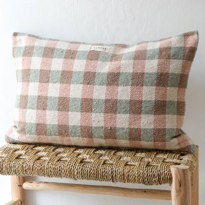 Oblong Cotton Check Cushion Cover - Sage & Terracotta
