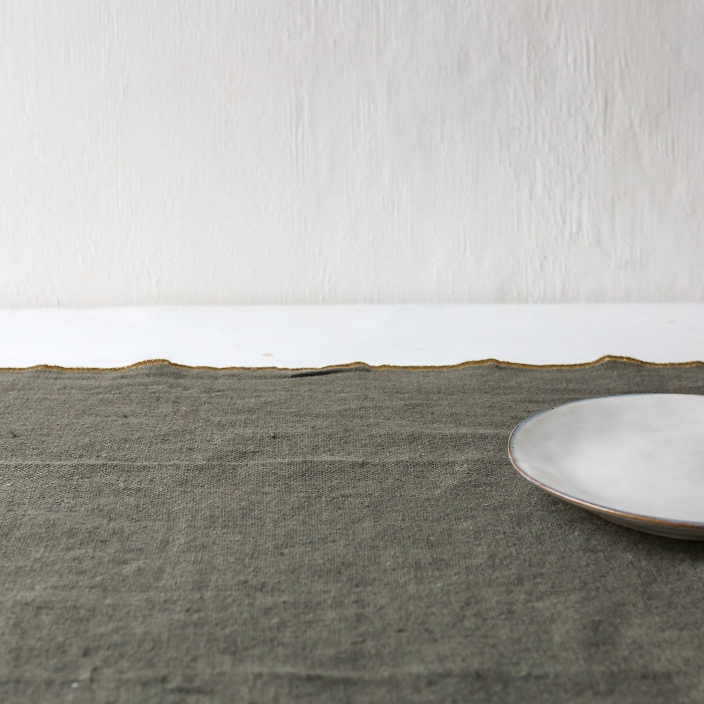 Khaki Green & Gold Linen Cotton Table Runner - 160cm