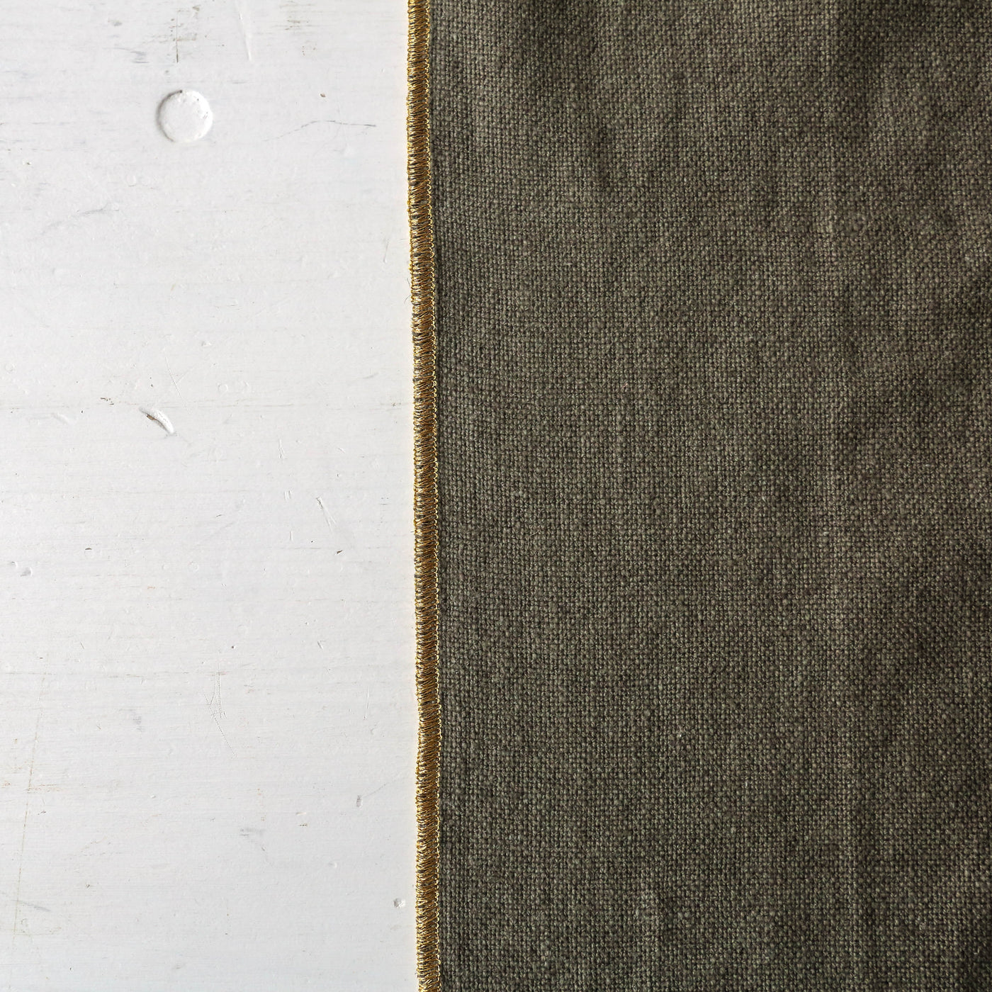 Khaki Green & Gold Linen Cotton Table Runner - 160cm