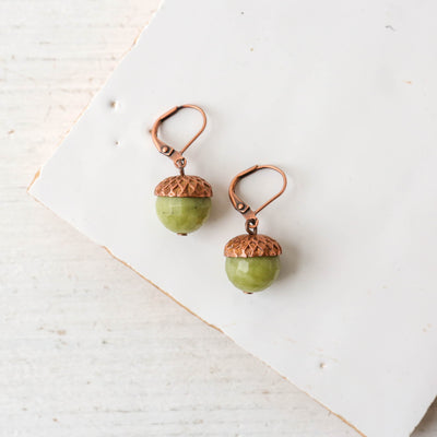 Olive & Copper Acorn Earrings