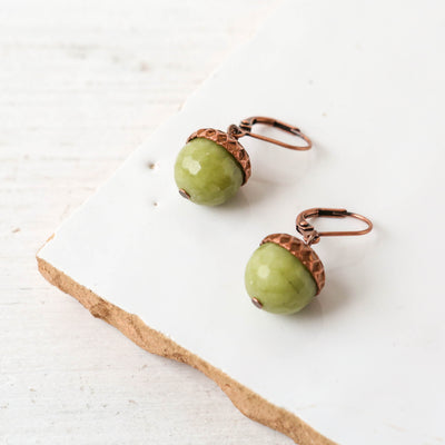 Olive & Copper Acorn Earrings