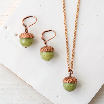 Olive & Copper Acorn Earrings