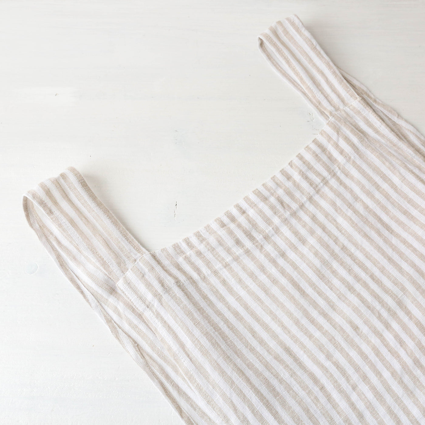 Washed Linen Japanese Style Crossback Apron - Beige Stripe