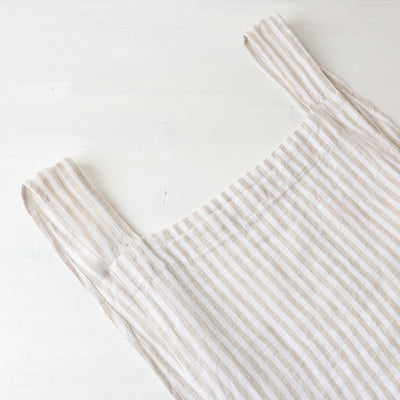 Washed Linen Japanese Style Crossback Apron - Beige Stripe