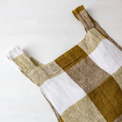 Washed Linen Japanese Style Crossback Apron - Citrus Large Check