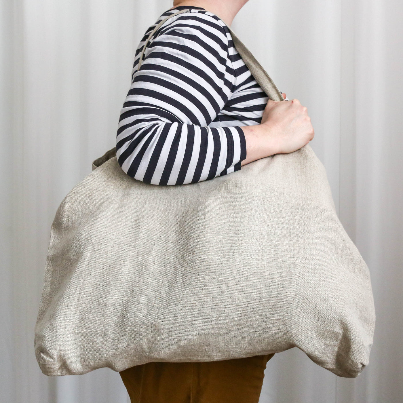 Washed Linen Sloppy Shoulder Bag - Natural