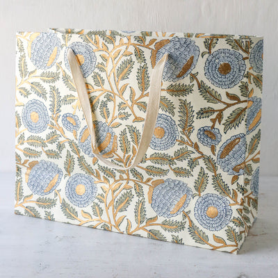 Hand Block Printed Paper Gift Bag - Blue Stone