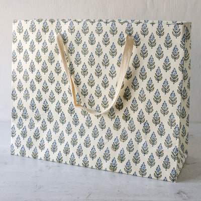 Hand Block Printed Paper Gift Bag - Blue Stone