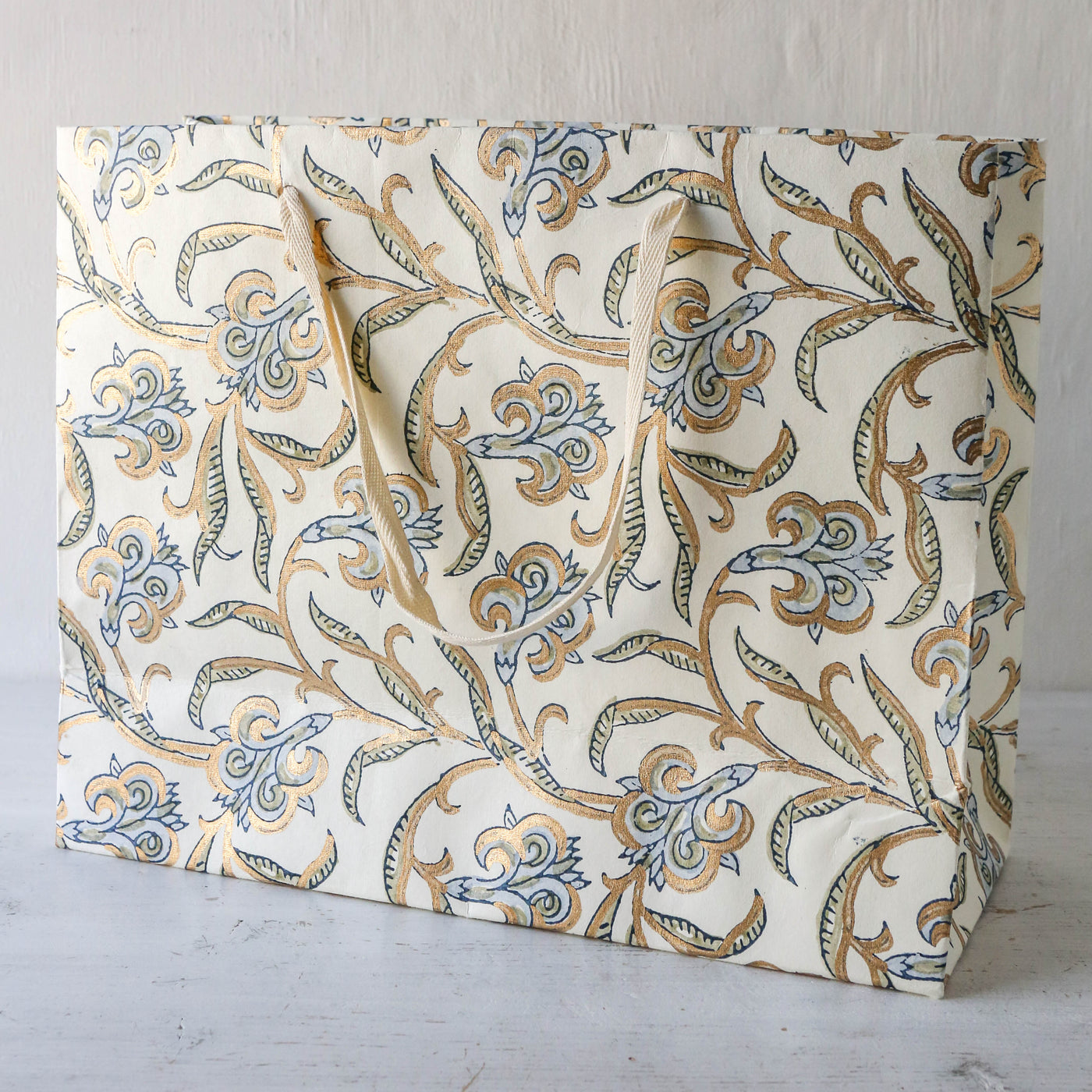 Hand Block Printed Paper Gift Bag - Blue Stone