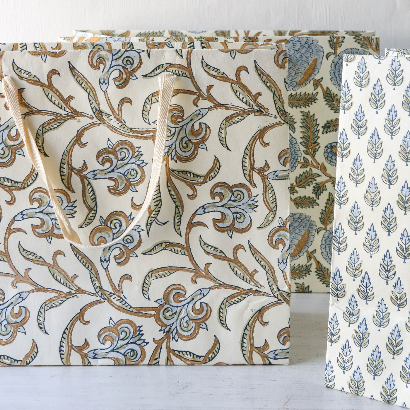 Hand Block Printed Paper Gift Bag - Blue Stone