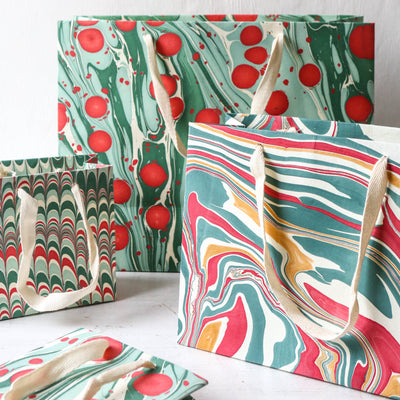 Hand Marbled Paper Gift Bag - Festive Splendour