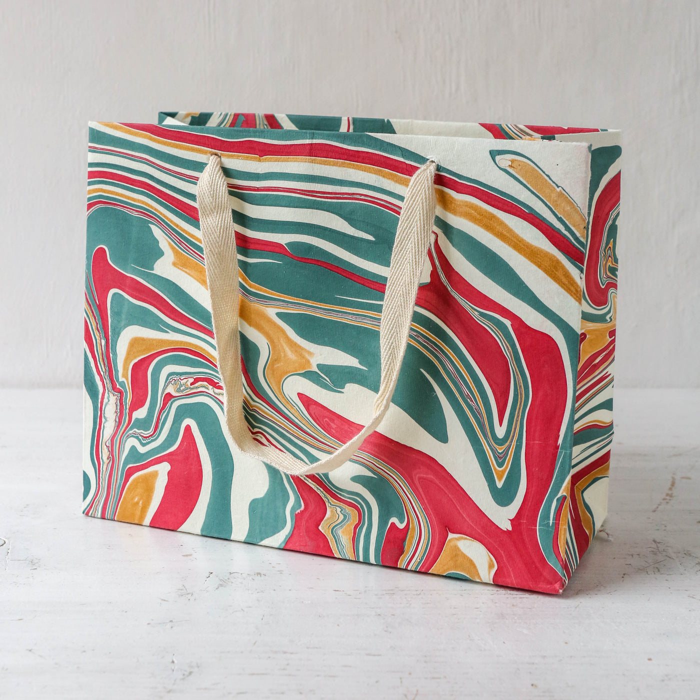 Hand Marbled Paper Gift Bag - Festive Splendour