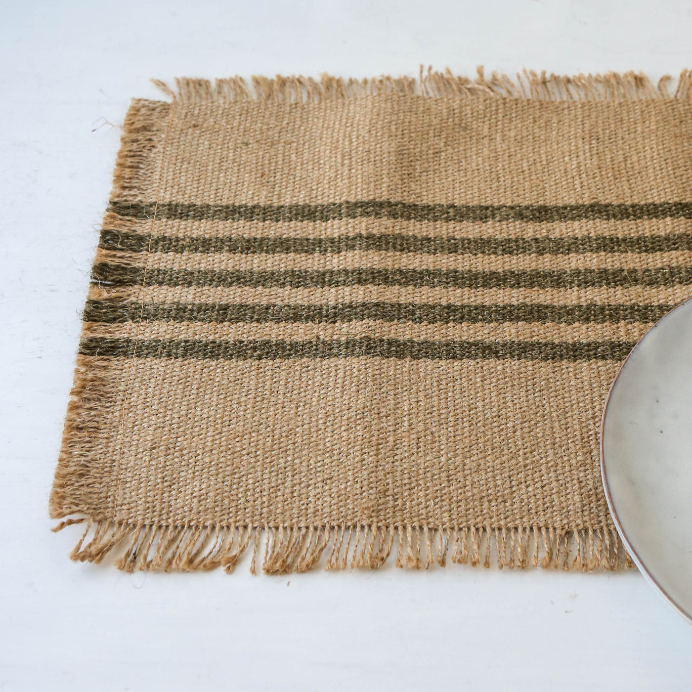 Jute Stripe Table Runner - Olive Green