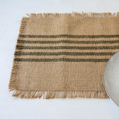 Jute Stripe Table Runner - Olive Green