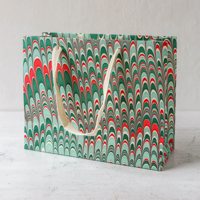 Hand Marbled Paper Gift Bag - Festive Splendour