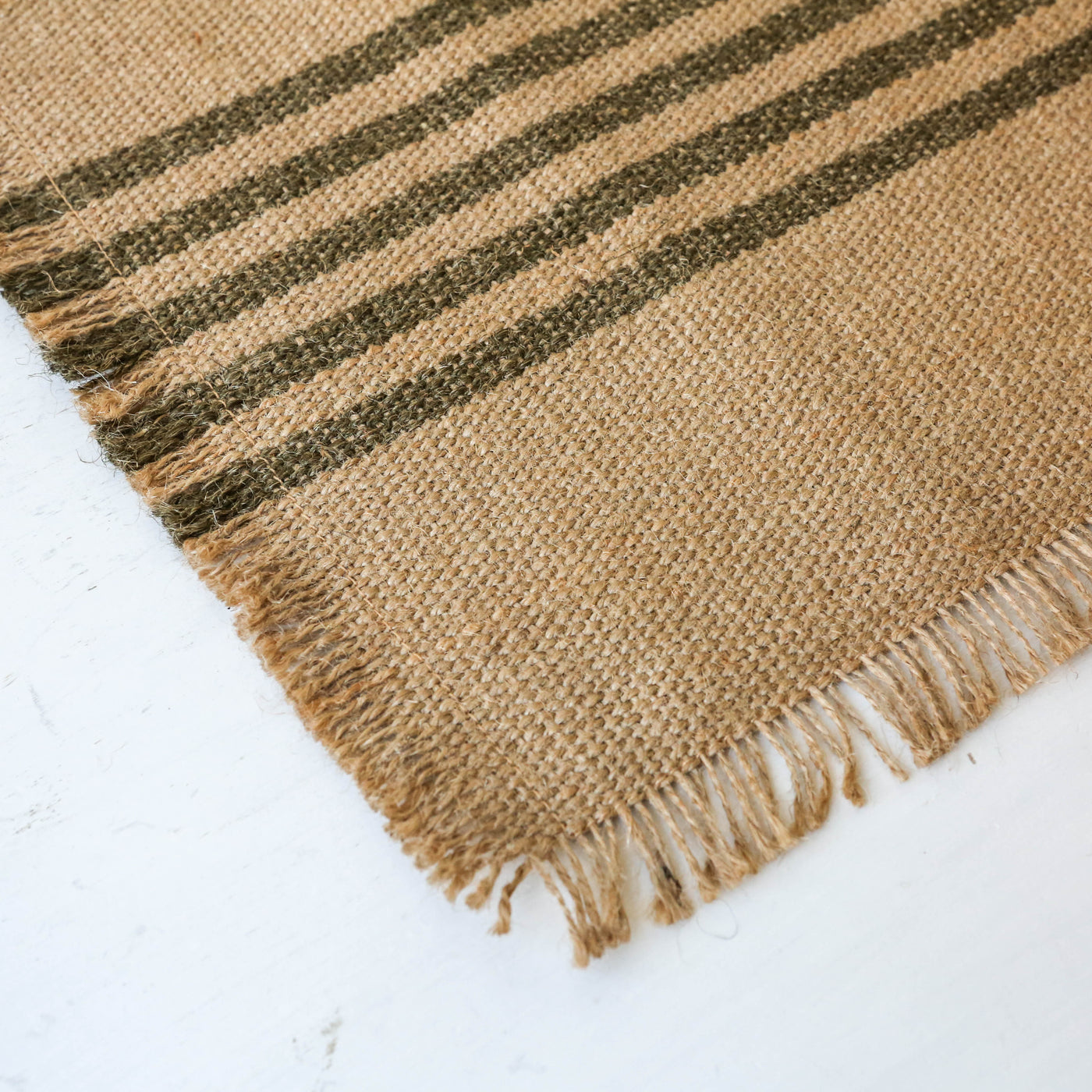 Jute Stripe Table Runner - Olive Green