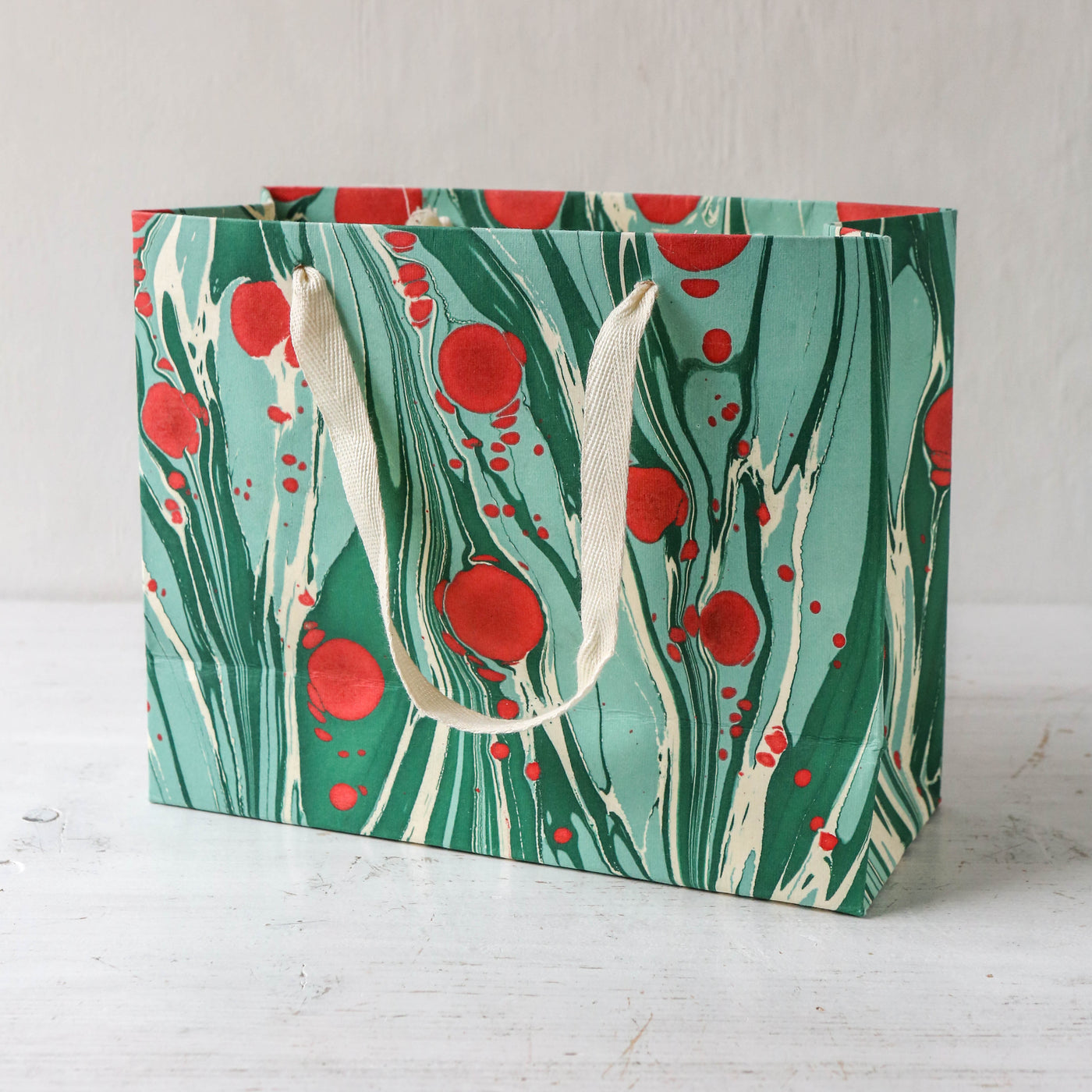 Hand Marbled Paper Gift Bag - Festive Splendour