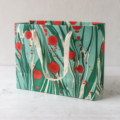 Hand Marbled Paper Gift Bag - Festive Splendour