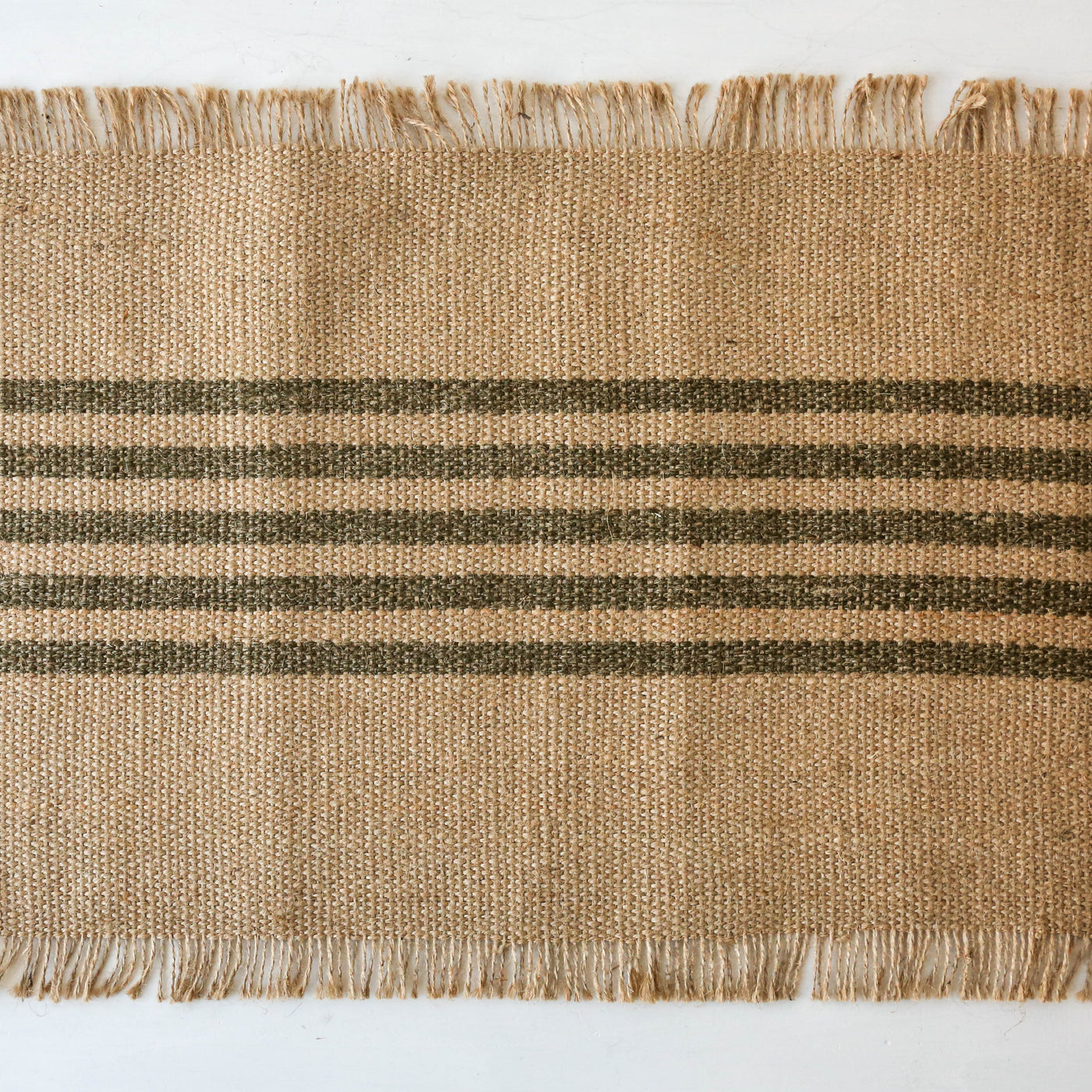 Jute Stripe Table Runner - Olive Green