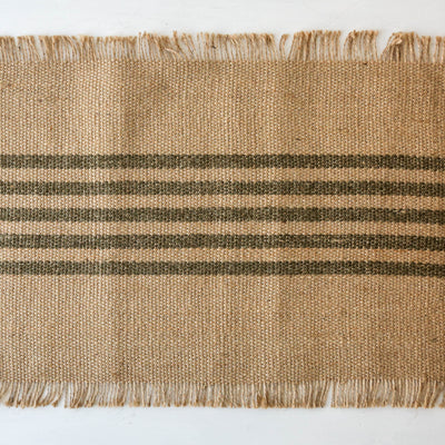 Jute Stripe Table Runner - Olive Green