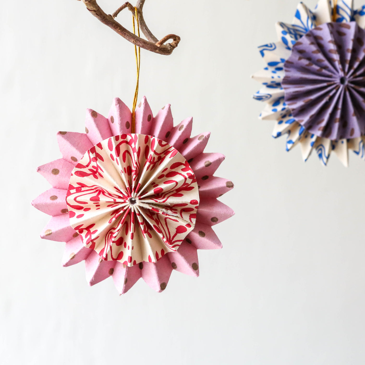Multi Coloured Paper Pinwheel Christmas Ornaments - Pack of 2