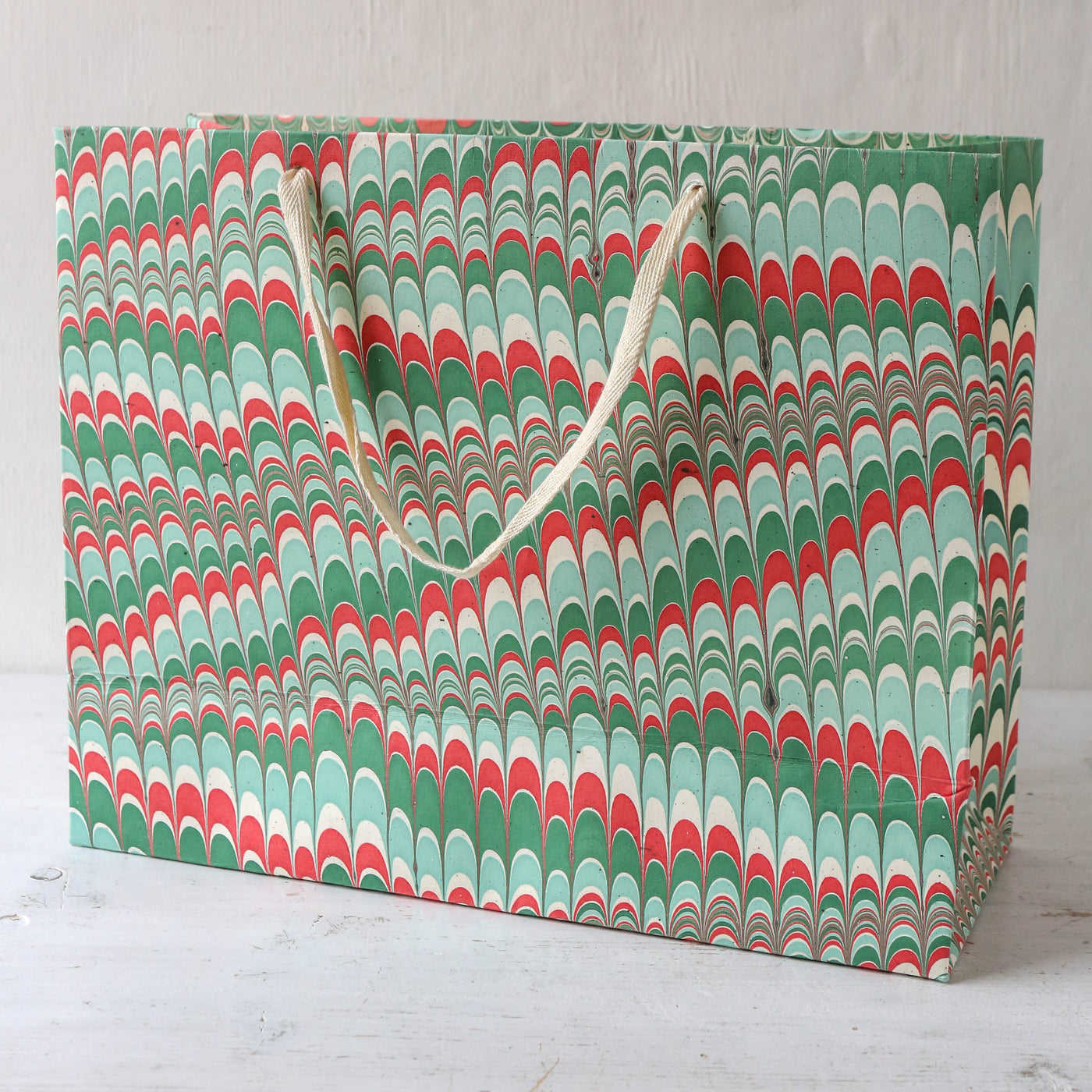 Hand Marbled Paper Gift Bag - Festive Splendour