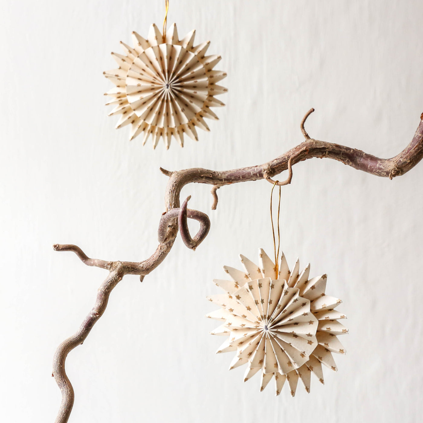 White & Gold Paper Pinwheel Christmas Ornaments - Pack of 2