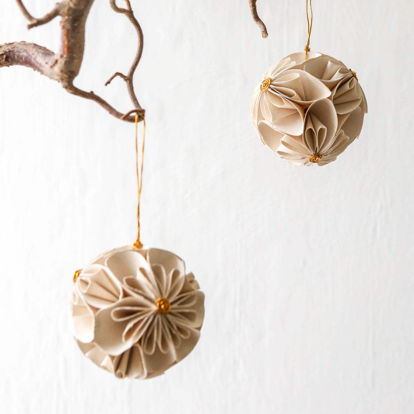 White & Gold Paper Flower Ball Ornaments - Pack of 2