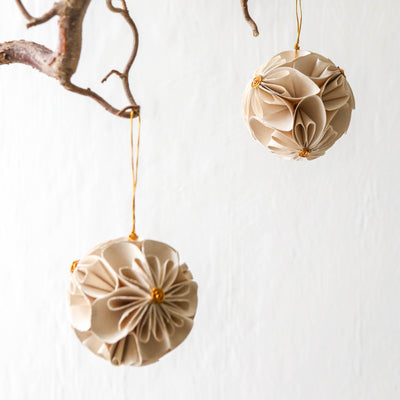 White & Gold Paper Flower Ball Ornaments - Pack of 2