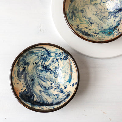 Studio Pottery Small Bowl - Blue Marble